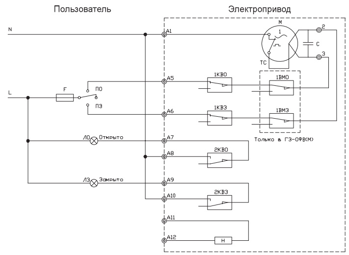 Электрическая схема подключения ОФВ-М 220 В