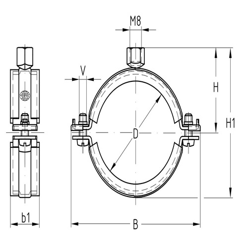 Хомут трубный MUPRO OPTIMAL 1 1/4″ Дн41-44 сталь оцинкованная с резиновой прокладкой, присоединительный размер М8/М10