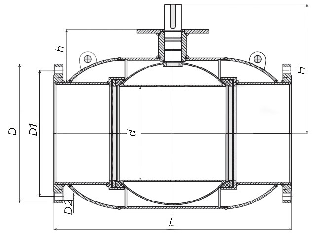 Кран шаровой ALSO КШ.Ф.Р.025.40-01 Ду25 Ру40 стандартнопроходной, присоединение - фланцевое, корпус - сталь 20, уплотнение - PTFE, под редуктор/привод