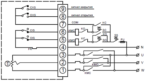 Электрическая схема подключения Кран шаровой полнопроходной GENEBRE 3023 08 Ду40 Ру40 с электроприводом DN.ru-005 380В