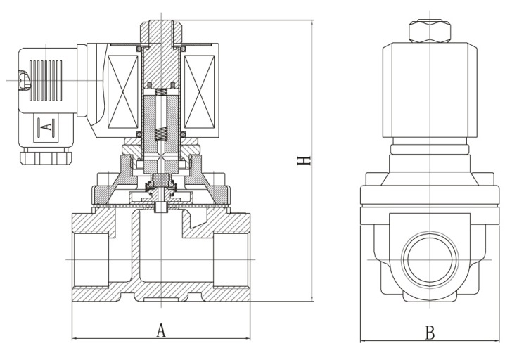 Клапан электромагнитный соленоидный двухходовой DN.ru-DW21 прямого действия (НЗ) Ду25-25 (1 дюйм), Ру10 корпус - латунь, уплотнение - EPDM, резьба G, с катушкой S51B 220В