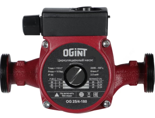 Насос циркуляционный Ogint OG 25/4-180, присоединительный размер - 25 мм, максимальное рабочее давление - 10 бар