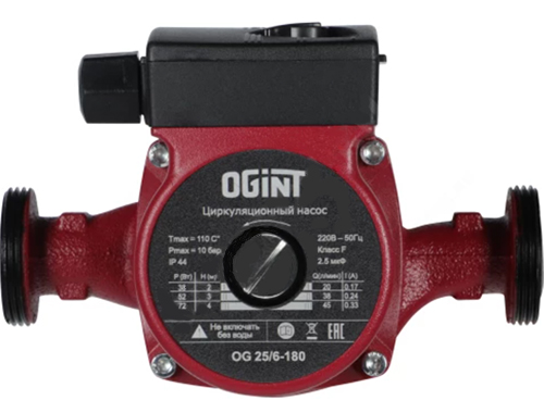 Насос циркуляционный Ogint OG 25/6-180, присоединительный размер - 25 мм, максимальное рабочее давление - 10 бар