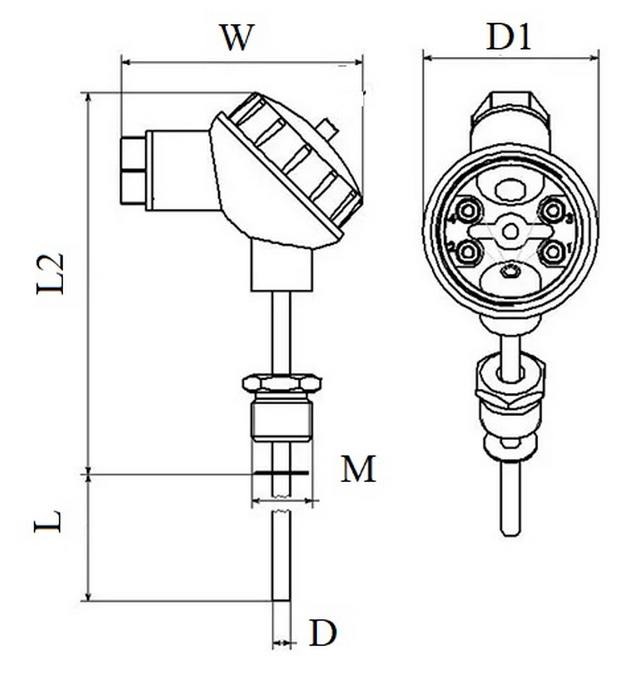 Термопреобразователь сопротивления Прома tsp101-r, платиновый чувствительный элемент, с монтажной гайкой, L 80 мм, Pt100 Ом, класс допуска А, 4 контакта, (-50 °C : +400 °C)