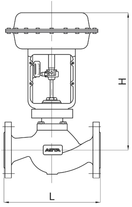Клапан регулирующий АСТА Р223-CM-1 ТЕРМОКОМПАКТ Ду32 Ру25, фланцевый неразгруженный, корпус – высокопрочный чугун, Тmax=150°C, с электроприводом ЭПР 0.6 кН 220B (3-х поз. сигнал) 