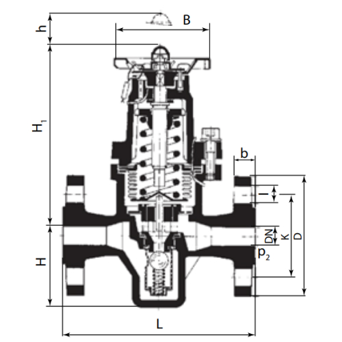 Клапан редукционный Гранрег KAT41-03F 1″ Ду25 Ру40 диапазон рабочих давлений 0.14-1.7 бар, тип присоединения-фланцевый