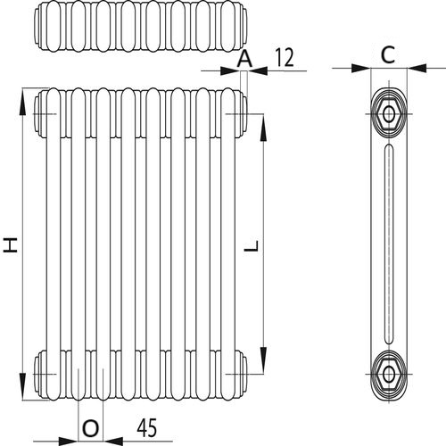 Радиатор стальной трубчатый IRSAP Tesi 2 высота 500 мм, 22 секции, теплоотдача 1012 Вт, присоединение G1/2″, нижнее подключение без клапана T18, цвет - белый