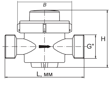 Счетчик х/г воды крыльчатый одноструйный ЭКОМЕРА ЭРОУ В/К Ду15 Ру16, резьбовой, до 90°С, L=110мм, с обратным клапаном и КМЧ