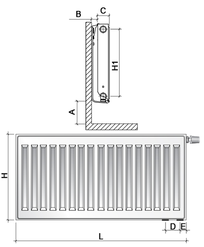 Радиатор панельный стальной Royal Thermo VENTIL COMPACT VC11-600-1100 Noir Sable, нижнее и боковое подключение, универсальное