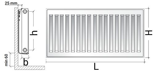 Радиатор стальной панельный Royal Thermo COMPACT C11-300-1100 RAL9016 0.8481 кВт настенный, присоединение резьбовое - 1/2″, подключение - боковое, универсальное, цвет - белый